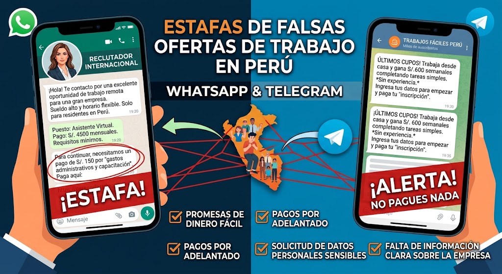 Estafas de falsas ofertas de trabajo por WhatsApp y Telegram en Perú