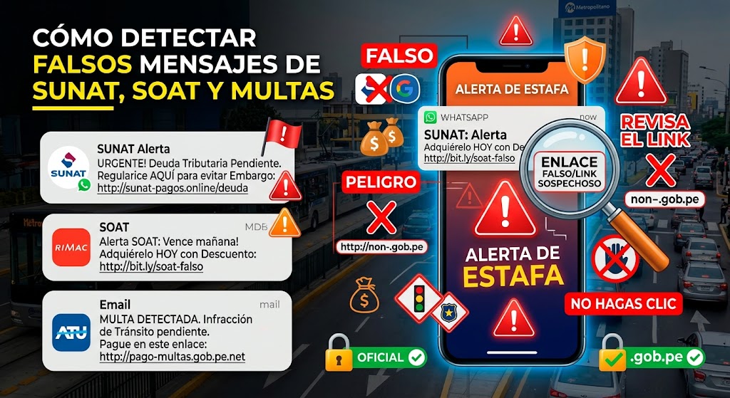 Falsos mensajes de SUNAT, SOAT y multas: cómo detectarlos